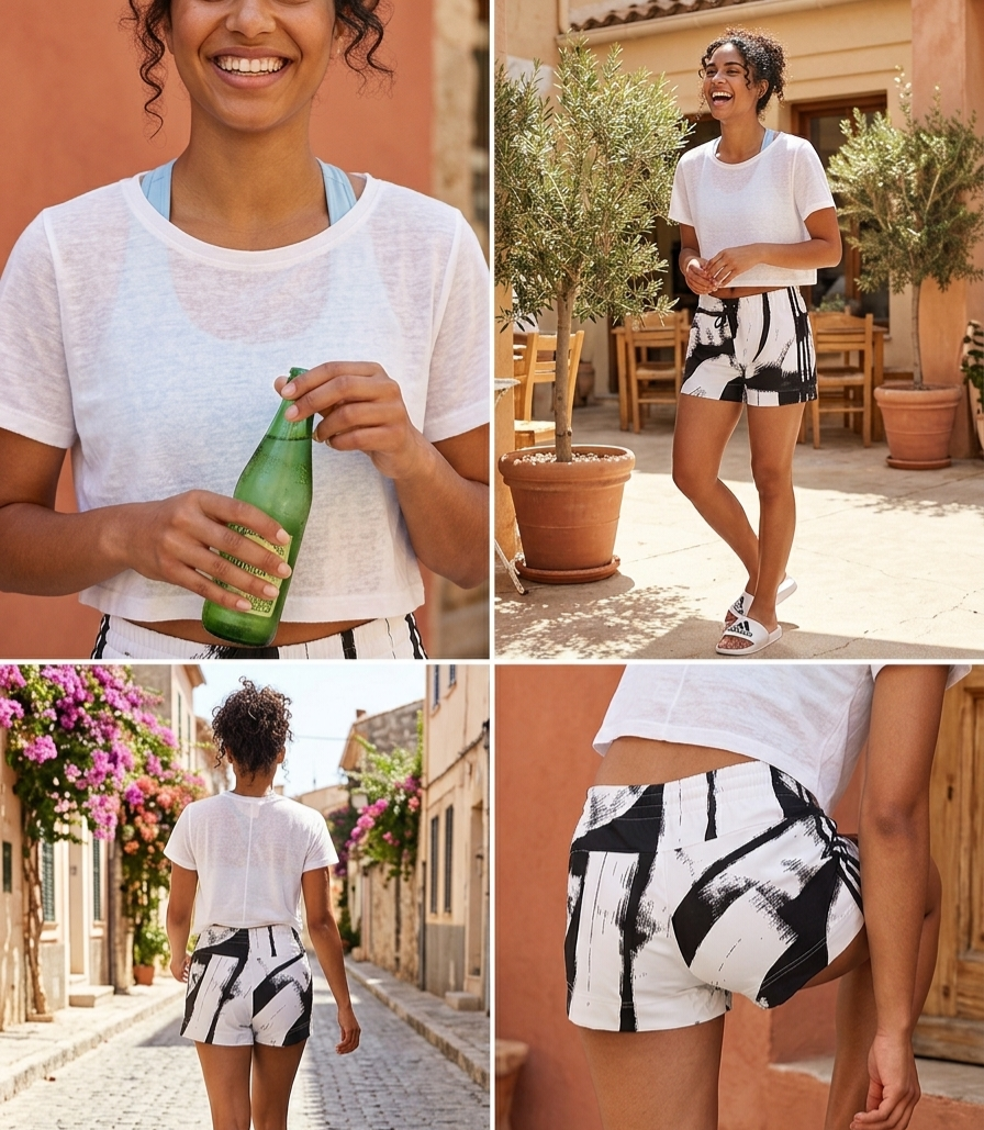 Adidas Dam Shorts  100% Bomull  Chilla & Sommar - Vit/Svart Print